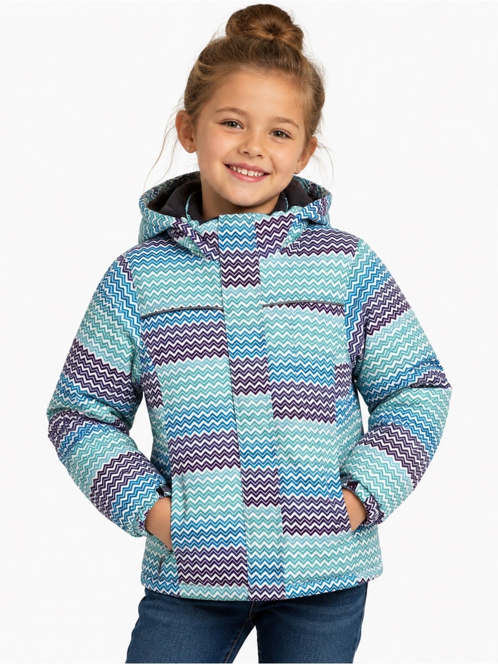 Iceburg Girls Blue Purple Chevron Fleece Lined Hooded Winter Jacket 4/5